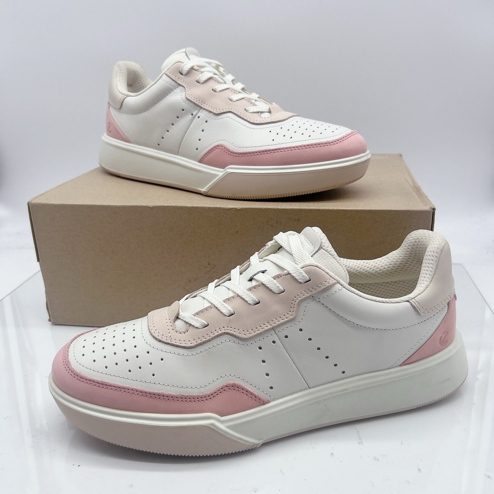 Ecco Street Court Womens Sneakers Comfort Shoes White Pink Leather 42 US 11 11.5